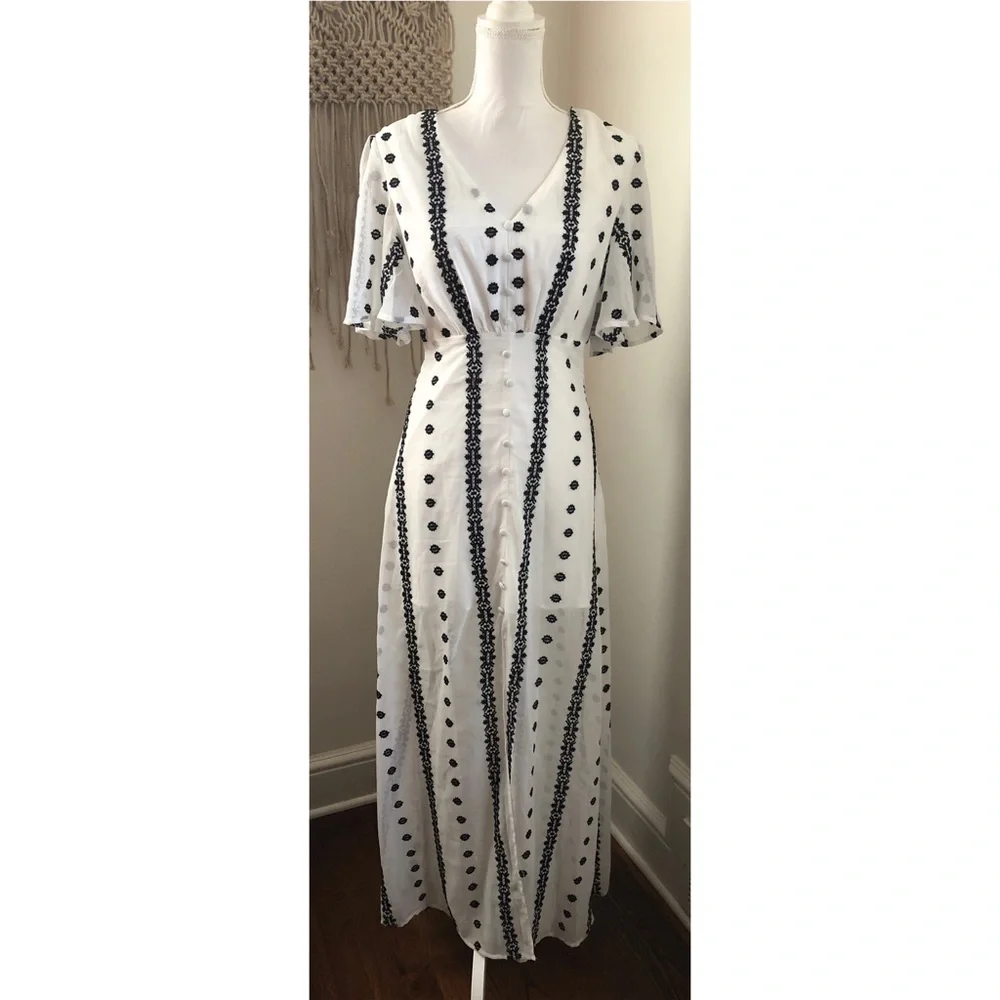 One One Six White Black Embroidered Maxi Dress - Picture 2 of 6